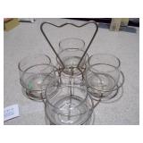 This is a vintage Mid-Century Modern (MCM) condiment caddy with four "roly poly" glasses