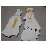 These are vintage ceramic figurines, likely French Provincial or Colonial Regency style, featuring a gentleman and a lady