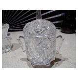 This is a collection of assorted vintage or antique cut and pressed crystal or glass decorative items,