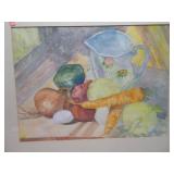 This is an oil on canvas painting of a "Still Life With Veggies Scene"