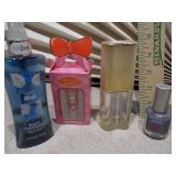 The collection includes various sizes, shapes, and colors of glass bottles