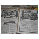 The image shows a collection of assorted vintage print ephemera