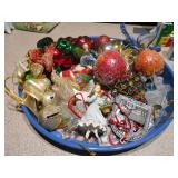 The image displays a collection of assorted vintage Christmas decorations and ornaments