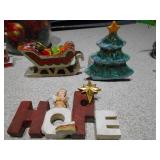 The image displays a collection of assorted vintage Christmas decorations and ornaments