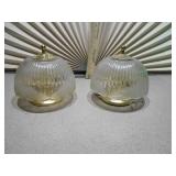 These are vintage clear ribbed swirl glass and brass ceiling light fixtures