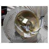 These are vintage clear ribbed swirl glass and brass ceiling light fixtures