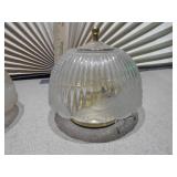 These are vintage clear ribbed swirl glass and brass ceiling light fixtures