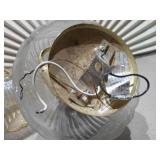 These are vintage clear ribbed swirl glass and brass ceiling light fixtures