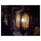 hexagon-shaped brass swag lantern lamp