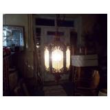 hexagon-shaped brass swag lantern lamp