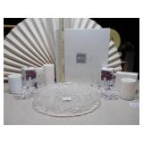 This vintage crystal set appears to be a Mikasa serving platter with matching candle holders
