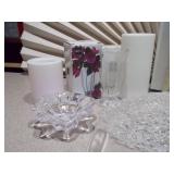 This vintage crystal set appears to be a Mikasa serving platter with matching candle holders