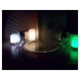 This vintage crystal set appears to be a Mikasa serving platter with matching candle holders