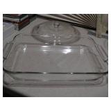 This collection features vintage tempered clear glass bakeware