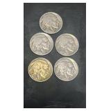buffalo nickels lot of 5 1917-1937