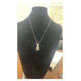 Sterling silver fire opal, diamond, and amethyst pendant and chain,