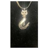 Sterling cat pendant and necklace