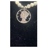 silver mercury dime necklace
