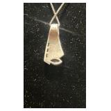 Sterling silver fire opal, diamond, and amethyst pendant and chain,