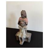 Wooden Folk Art Sculpture - Two Girls on Bench Hair Braiding, Hand-Painted