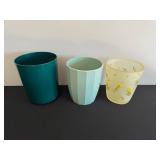 3-Piece Glass Tumbler Set - Teal, Faceted Blue, Daisy Pattern (Frosted)