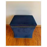 Blue Velvet Storage Ottoman with Nailhead Trim