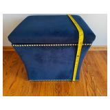 Blue Velvet Storage Ottoman with Nailhead Trim