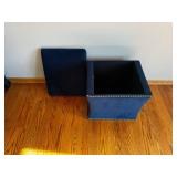 Blue Velvet Storage Ottoman with Nailhead Trim