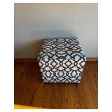 Navy Geometric Pattern Ottoman Cube - Upholstered Square Footstool 18in