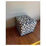 Navy Geometric Pattern Ottoman Cube - Upholstered Square Footstool 18in