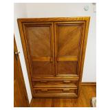 Oak Wood Armoire Wardrobe - 2 Doors & 3 Drawers, Vintage Storage Cabinet