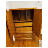 Oak Wood Armoire Wardrobe - 2 Doors & 3 Drawers, Vintage Storage Cabinet
