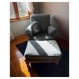 Accent Chair With Ottoman - Blue-Gray Upholstery, Round Cushion