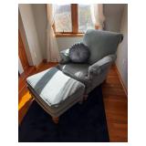 Accent Chair With Ottoman - Blue-Gray Upholstery, Round Cushion