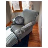 Accent Chair With Ottoman - Blue-Gray Upholstery, Round Cushion