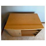 Oak Wood Cabinet with Left Door and 3 Open Shelves - Free-Standing Storage