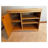 Oak Wood Cabinet with Left Door and 3 Open Shelves - Free-Standing Storage