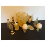 Vintage Sunflower Glass Decor Set - Hurricane Vase, Candle Holders & Pineapple Accents