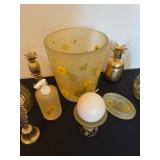 Vintage Sunflower Glass Decor Set - Hurricane Vase, Candle Holders & Pineapple Accents