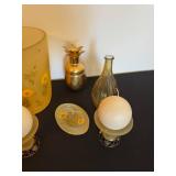 Vintage Sunflower Glass Decor Set - Hurricane Vase, Candle Holders & Pineapple Accents