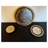 Peacock Motif 3-Piece Plate Set - Made in Egypt - Round Brass Enamel Trays