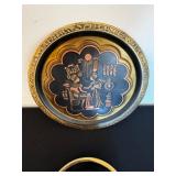 Peacock Motif 3-Piece Plate Set - Made in Egypt - Round Brass Enamel Trays