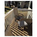 Patio Table Set - Round Glass Top Table With Umbrella & 5 Beige Mesh Chairs