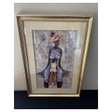 African Mother & Child Artwork - Framed Print in Gold Beaded Frame