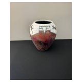 Lizard Motif Vase - Hand-Thrown Ceramic, Crackle White & Red Glaze, 2002 Signed