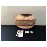 Steven Kaye Ceramic Vase - Handcrafted Pink Crackle Glaze with Leaf Motif