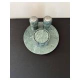 Stone Nova Taiwan Green Marble Salt & Pepper Shaker Set on Circular Base