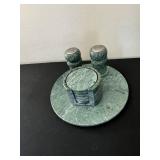 Stone Nova Taiwan Green Marble Salt & Pepper Shaker Set on Circular Base