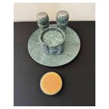 Stone Nova Taiwan Green Marble Salt & Pepper Shaker Set on Circular Base