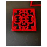 Decor Set - Red Scrollwork Metal - 3 Pieces
